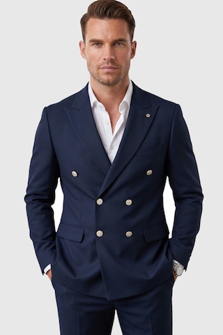 Rizzup Erkek Lacivert Slim Fit Kruvaze Takım Elbise Likralı Çizgili Dokulu Metal Düğmeli 2600820