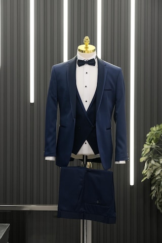 Regular Fit Armürlü Şal Yaka Yelekli Papyonlu Smokin Takım Elbise 001