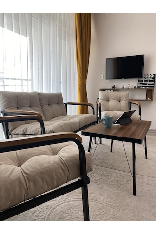 Modern Mars Balkon, Bahçe, Cafe - Salon - Metal Kanepe Koltuk Takımı - 2+1+1 + Sehpa Krem Modernsh55 Krem