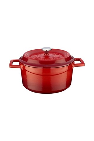 Metal Döküm Yuvarlak Tencere, 20 Cm, Kırmızı Çok Renkli