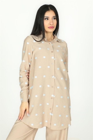Sortie Collection Puantiyeli Desen Basic Model Uzun Gömlek Vizon-vizon Vizon