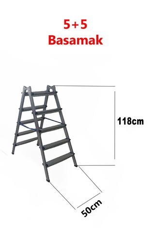 Dayanıklı 5+5 Özel Tasarım Hafif, Kaymaz, Metal Basamaklı Katlanır Merdiven Siyah