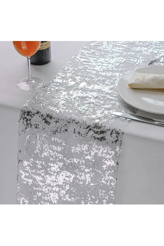 Mufunye Premium Sentetik Masa Örtüsü, 28x270 Cm, Dayanıklı Ve Lüks Altın Desenli, Dıy Projeler İçin İdeal Gümüş