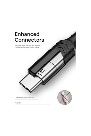 Jsaux Premium Serisi 2 Metre Uzun 60 Watt Cc0011 Siyah Usb-a To Type-c 3 Amper 60 Watt Hızlı Şarj Ve Data Aktarım Kablosu İphone 15 , 16 Serisi Ve Type-c Girişli Cihazlar İle Tam Uyumlu