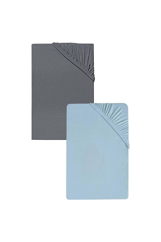 2 Adet Düz Pamuklu Tek Kişilik 120 X 200 Cm Lastikli Penye Çarşaf-antrasit-mavi