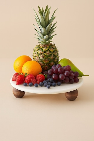 Morponi Dekoratif Top Ayaklı Mermer Sunumluk 25 Cm Beyaz