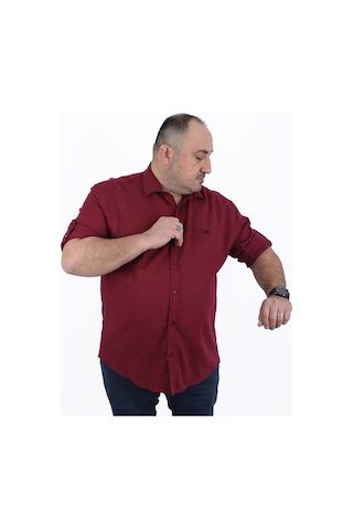 Moc Grande Büyük Beden Erkek Gömlek Uzun Kol Classıc Mürdüm 22308-6 Mürdüm