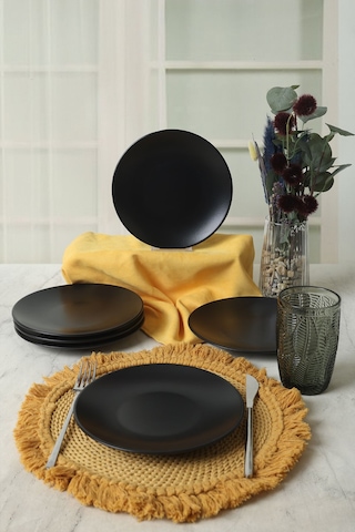 Keramika Mat Siyah Ege Pasta Tabağı 20 Cm 6 Adet 956 Siyah