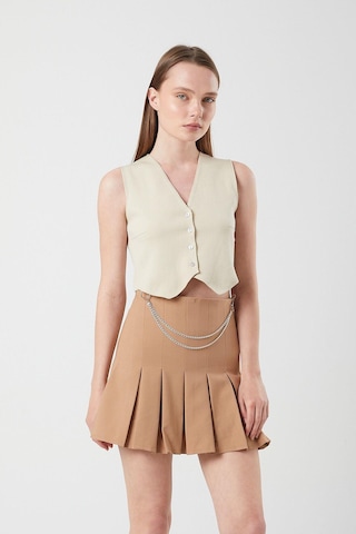 4155 Kadın Zincir Detay Pileli Mini Etek Vizon Vizon