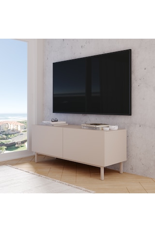 Robinhome Miami Tv Ünitesi Sehpası 2 Kapaklı Ahşap Ayaklı 120cm Kumsal Bej