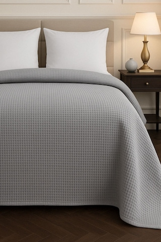 Renkli Gofret Desen Tek Kişilik Yatak Örtüsü Otel Pike 160x230 Cm Gri