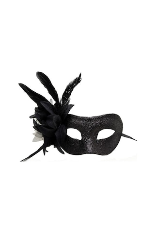 Siyah Metalize Tüylü Parti Maskesi