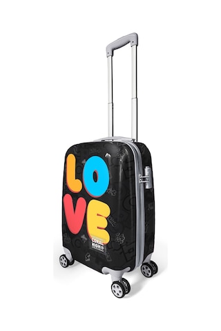 Coral High Renkli Love Desenli Kabin Boy Valiz 50cm 16558 Siyah