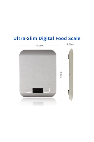Novahub 5/10kg Elektronik Mutfak Terazisi, Lcd Ekranlı, Paslanmaz Çelik, Dijital Gıda Tartısı, Diyet Ve Diyet Denge Terazileri Gümüş