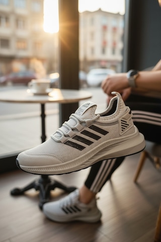 Enoch Ortopedik Ultra Hafif Şeritli Fileli Çoraplı Sneaker Spor Ayakkabı Gri