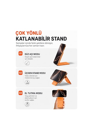 Magsafe Cüzdan Kartlık Güçlü Manyetik Standlı Telefon Kartlığı İphone Uyumlu Deri Cüzdan Turuncu