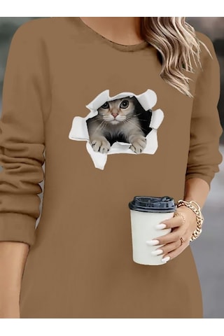 S-pazarım Kadın Uzun Kollu Bisiklet Yaka Kısa Viskon Iki Iplik Elbise Bej