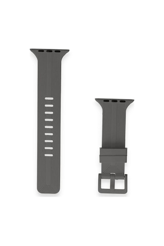 Tedar Apple Watch Uyumlu 38mm Kr408 Çizgili Silikon Kordon - Koyu Gri Najmaddin