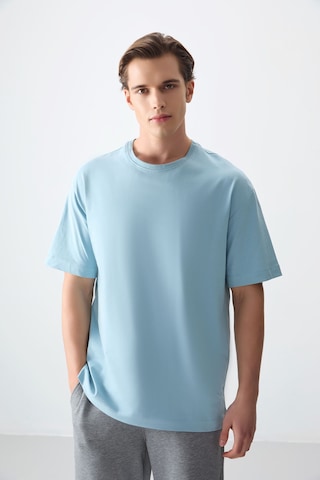 Air Jones Tommy Life Açık Mavi %100 Pamuk Kalın Yumuşak Dokulu Oversize Fit Basic Erkek T-shirt - 88353 Açik Mavi