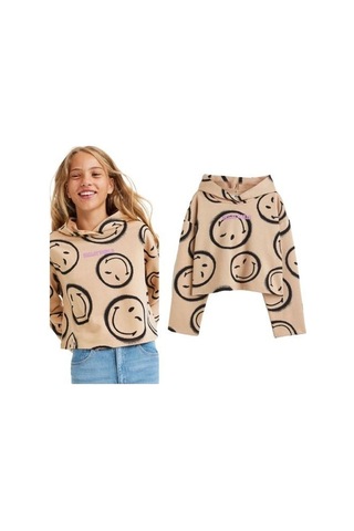 Smile Kapüşonlu Kız Çocuk Sweatshirt 001