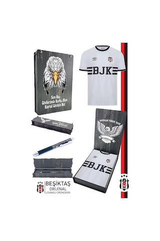 Gsstore Beşiktaş Orijinal Lisanslı Nostalji Beyaz Bjk Forma + Tükenmez Hybrit Kalem Set Hediyelik Ahşap Kutulu Beyaz - Kırmızı - Siyah