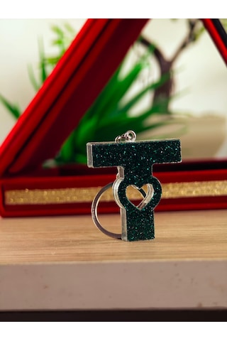 Harfli Anahtarlık Epoksi Kişiye Özel Yapım El Yapımı Harf Anahtarlık Kalp Model Özel Tasarım Hediyelik Ürün Kalp Desenli Simli Anahtarlık Bordo - Mavi