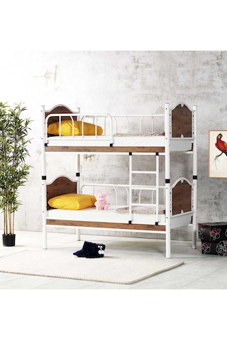 Argimo İnci Baby Çocuk Odası Ahşap Başlık Metal Ranza Ve Karyola Ceviz 90 x 190 CM