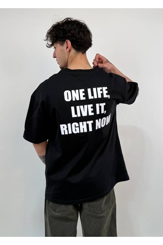 Zaee One Life Baskılı Oversize Tişört Siyah