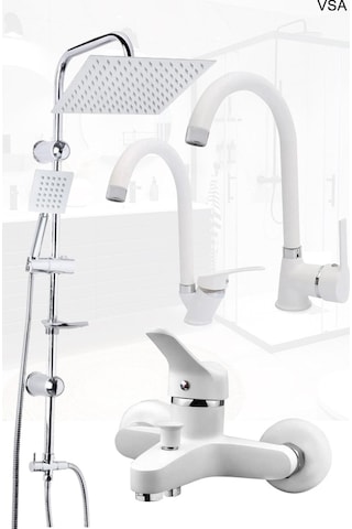 Beyaz Robot Yağmurlama Duş Seti Banyo Mutfak Lavabo Bataryası Pirinç Musluk Seti Beyaz