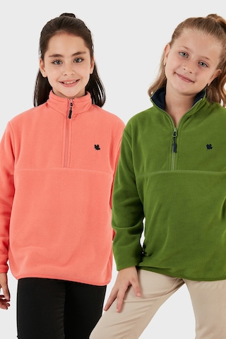 Lela Yumuşak Dokulu Fermuarlı Dik Yaka Şardonlu 2'Li Paket Çocuk Polar 5905002S2 Fıstık Yeşil-Somon