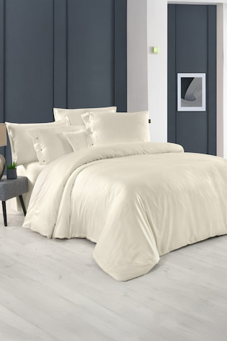 Sarev Monochrome Ekru %100 Pamuk Saten King Size Nevresim Takımı Ekru