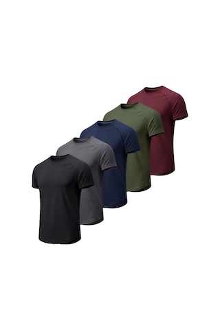 Genius Store 5'li Paket Erkek Spor Tişört Pamuklu Esnek Günlük Kullanıma Uygun Premium Rahat Kalıpt-shirt Siyah-füme-lacivert-haki-bordo
