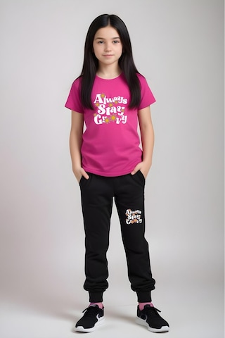 Always Stay Baskılı Kız Çocuk Tişört Ve Eşofman Alt-üst Takım Fuşya