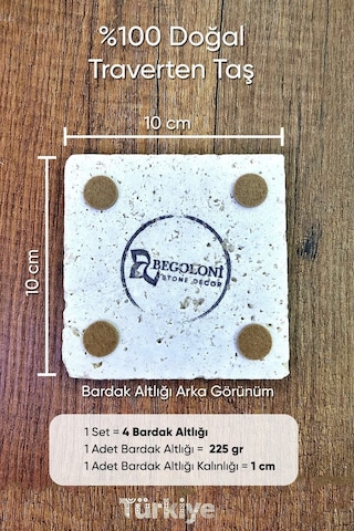 Bardak Altlığı Yaprak Desenler Baskılı Doğal Taş 4'lü Set 10x10x1 Cm Çok Renkli