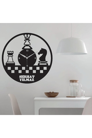 Satranç Temalı Ahşap Duvar Saati Ahşap - Siyah