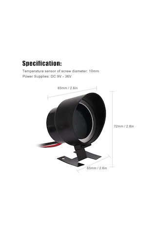 Siyah Araba Yuvarlak Led Dijital Kamyon Su Sıcaklığı Göstergesi Sıcaklık Sensörü Temperatura Moto + Voltmetre Volt