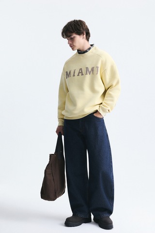 Vamos Miami Baskılı Bisiklet Yaka Sweatshirt Sarı