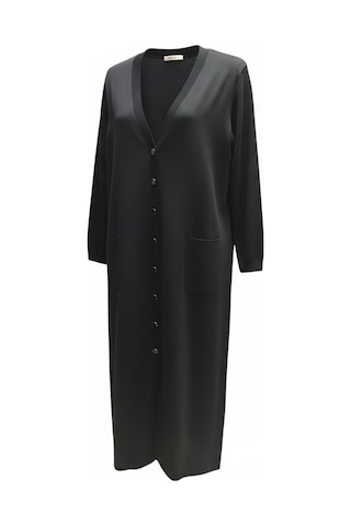 Kadın Önü Düğmeli V Yaka Cepli Mevsimlik Hırka Siyah