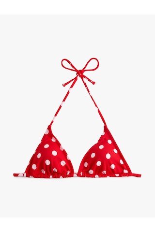 Koton Koton X Sibil Çetinkaya - Boyundan Bağlamalı Puantiyeli Üçgen Bikini Üstü Kırmızı Desenli 6sak10246mm