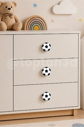 6 Adet - Futbol Topu Dolap Kulpu, Mobilya Kulbu - Çocuk Oda Aksesuarı, Futbol Topu Kulp Kulp Vidası Dahildir Sarı