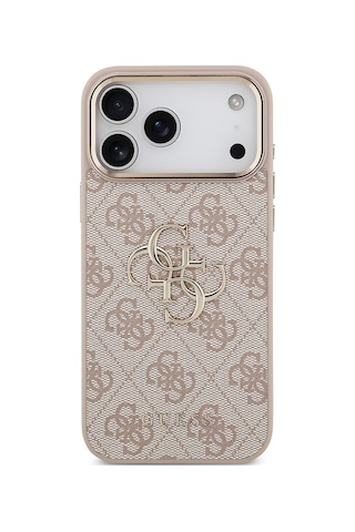 Apple Uyumlu iPhone 17 Pro Max Kılıf Lisanslı Gold Metal Kamera Çerçeveli Metal Büyük 4g Yazı Logolu Pembe Pembe