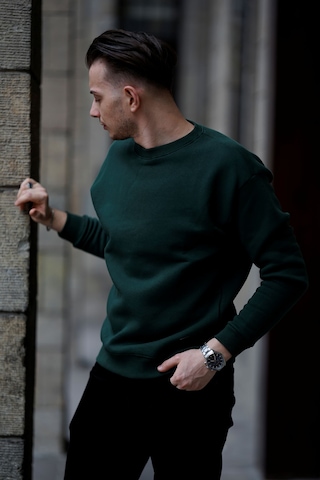 Mavona Premium 3 İplik Şardonlu Erkek Nefti Yeşil Oversize Bisiklet Yaka Sweatshirt - %85 Pamuk %15 Likra