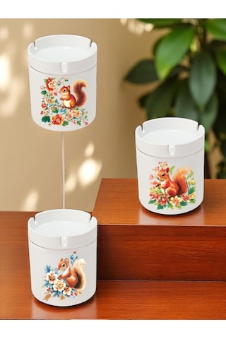 Sincap Ve Çiçek Baskılı 3'lü Küllük Kül Tablası - Küllük Modelleri, Küllükler, Kokusuz Küllük
