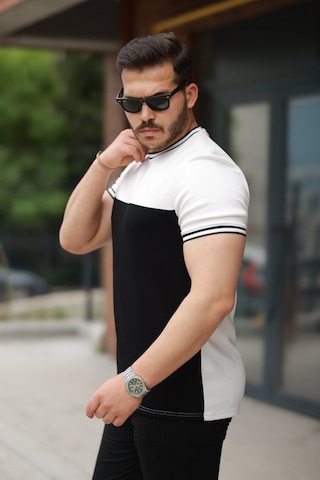 Erkek Parçalı Renk Kısa Kollu Tişört Siyah - Beyaz