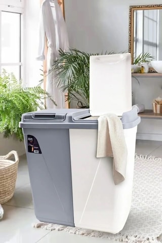 Violet Kirli Çamaşır Sepeti Iki Bölmeli Gri&beyaz 90 Litre Gri-beyaz