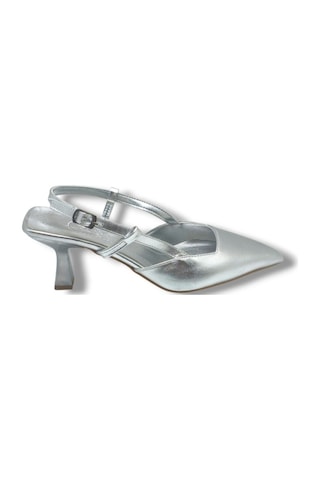 C-shoes Nb100-26 Parlak Metalik Deri İnce Kısa Topuklu Kadın Stiletto GÜMÜŞ