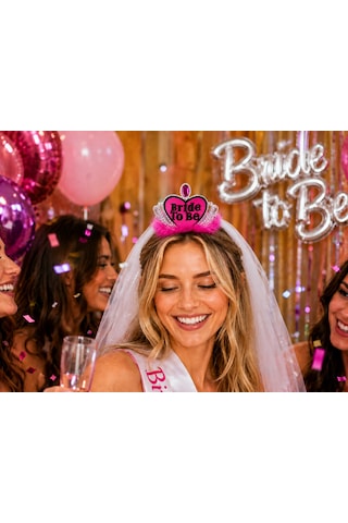 Bride To Be Fuşya Tüylü Kalpli Gelin Tacı Bekarlığa Veda Kına Gecesi Parti Aksesuarı Diğer