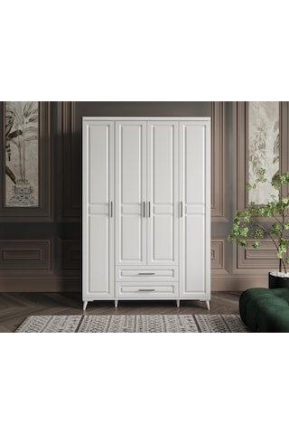 GuneyStore Gözde 4 Kapaklı Komple MDF Beyaz Gardırop