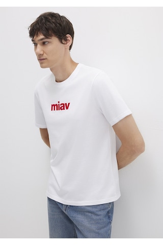 Mavi - Miav Baskılı Erkek Tişört 067153-622 Kırmızı Beyaz