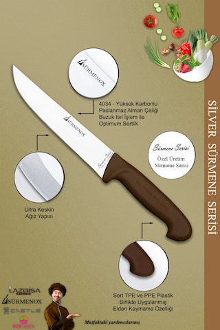 Sürmene Silver Serisi Kahve Sap Mutfak Bıçak Seti Et Ekmek Sebze Meyve Kesme Bıçağı 3 Lü Srm-029 Kahverengi